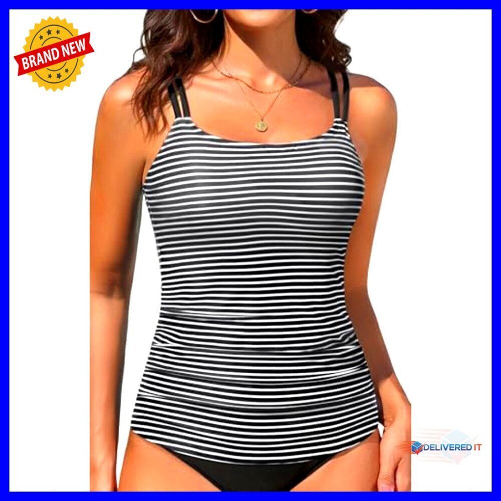 Tummy Control Tankini Top, Adjustable Straps, Shelf Bra, S-M-XXL